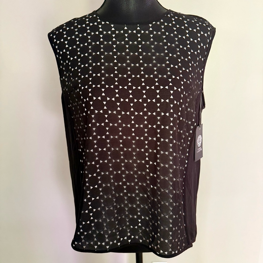 Vince Camuto Black and White Graphic Geometric Pattern Sleeveless Top